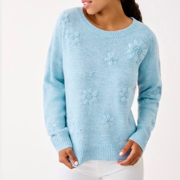 Lilly Pulitzer Elizabelle Sweater. XXL in Heathered Bonaire Blue Coastal Flowers